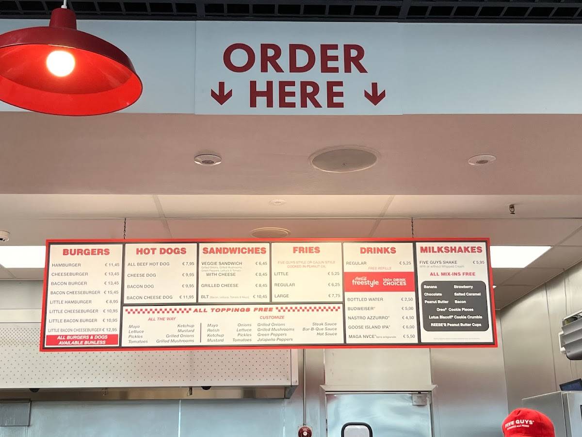 Menu da Five Guys Rome Termini ristorante, Roma, Roma Termini