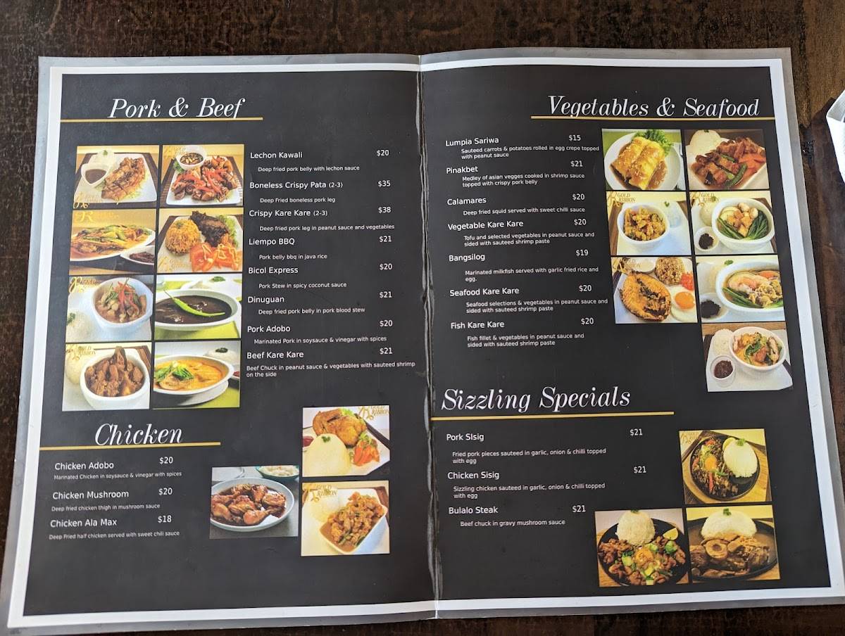 Menu at Gold Ribbon restaurant, Auckland