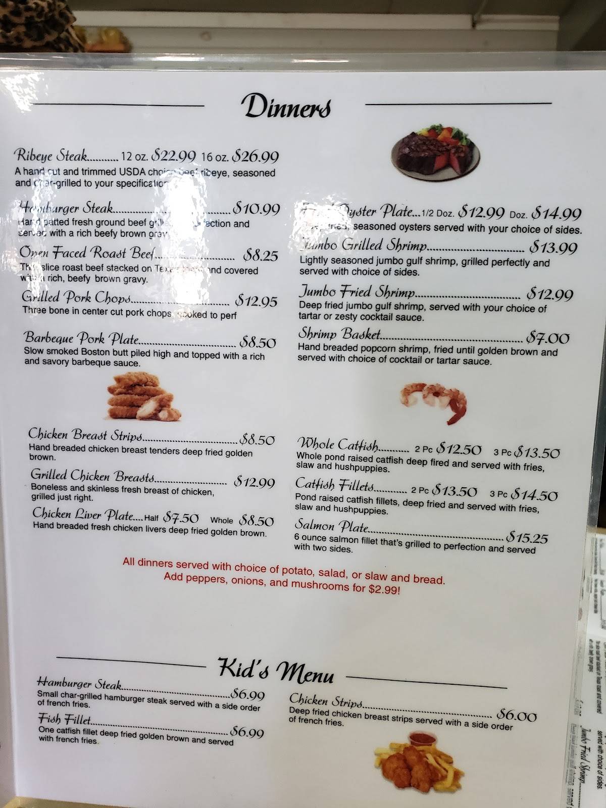 Menu at Ram Shack restaurant, Vardaman
