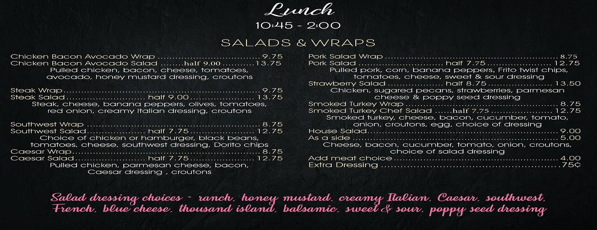 Menu at The Kitchen Table restaurant, Fredonia