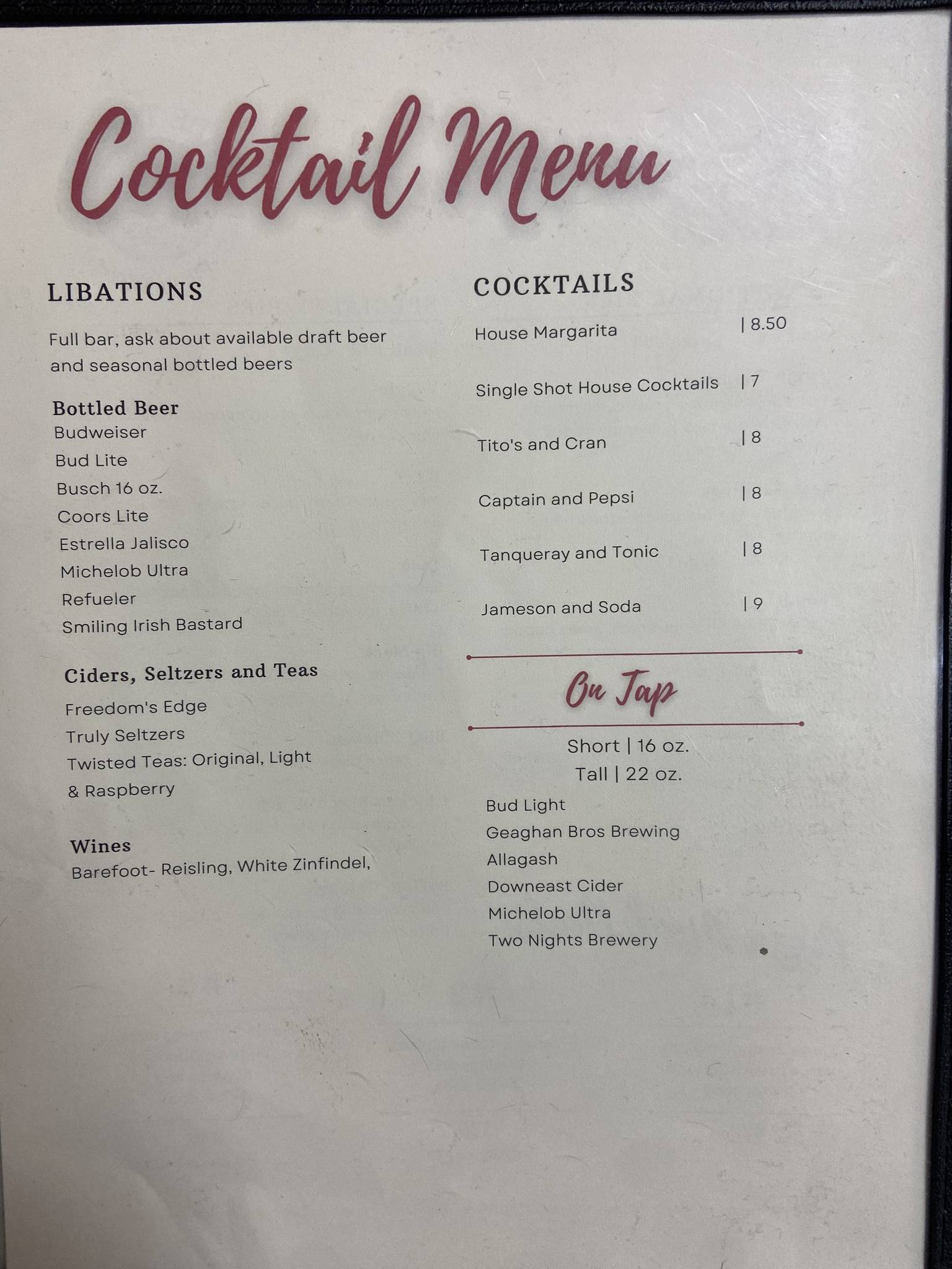 Menu at Countryside Restaurant, Corinth, 98 Main St