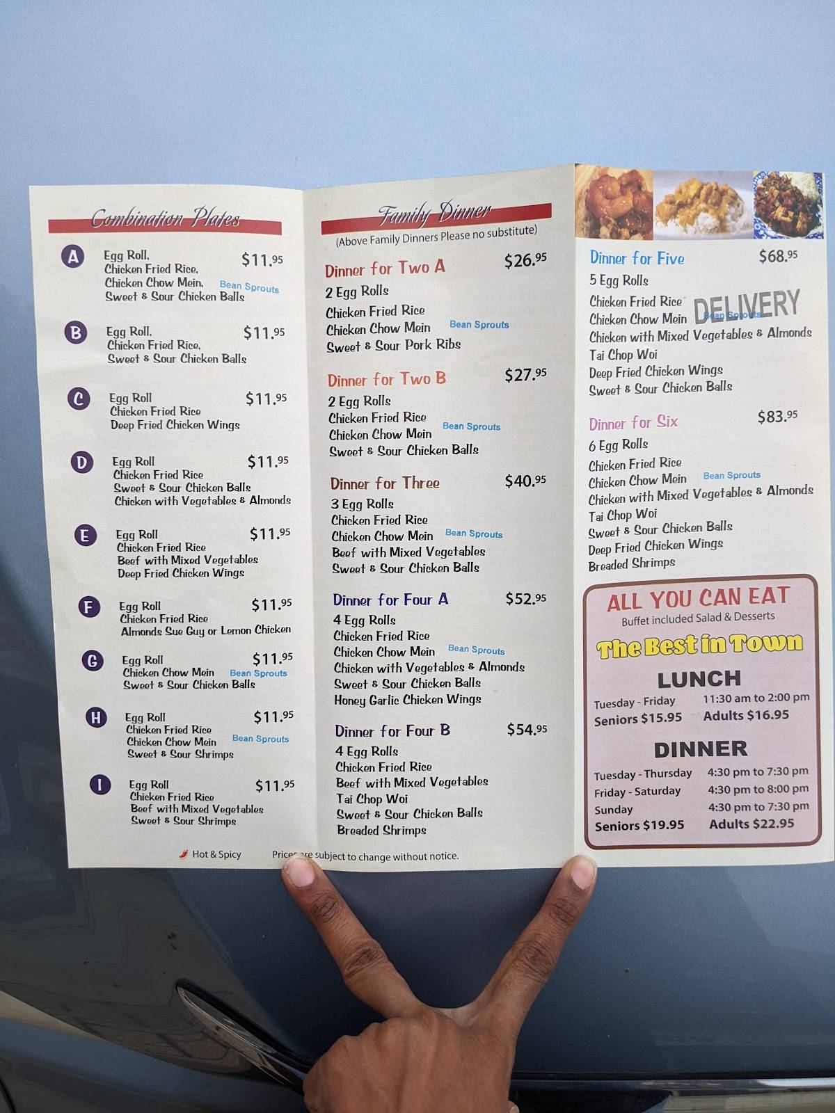 Menu at Wing Hong Restaurant, Goderich