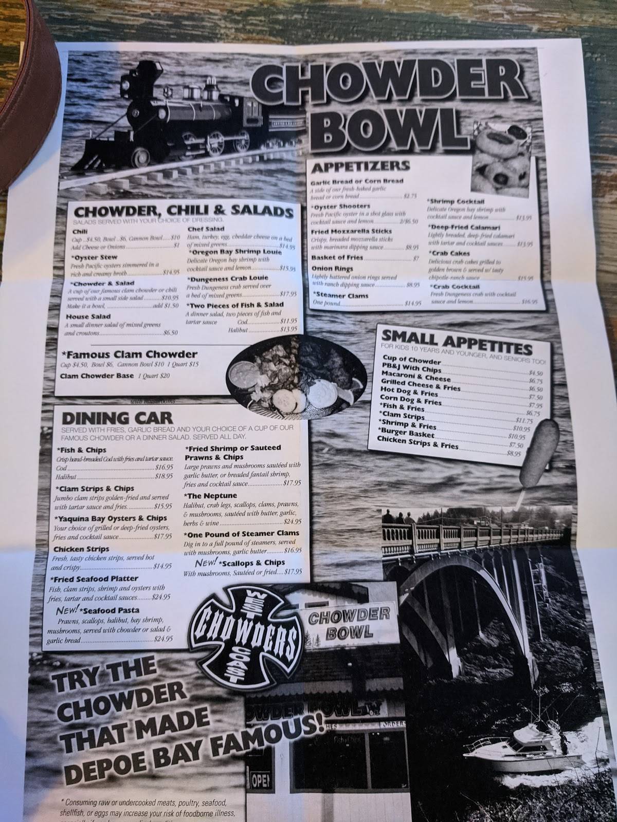 Menu at Chowder Bowl restaurant, Depoe Bay