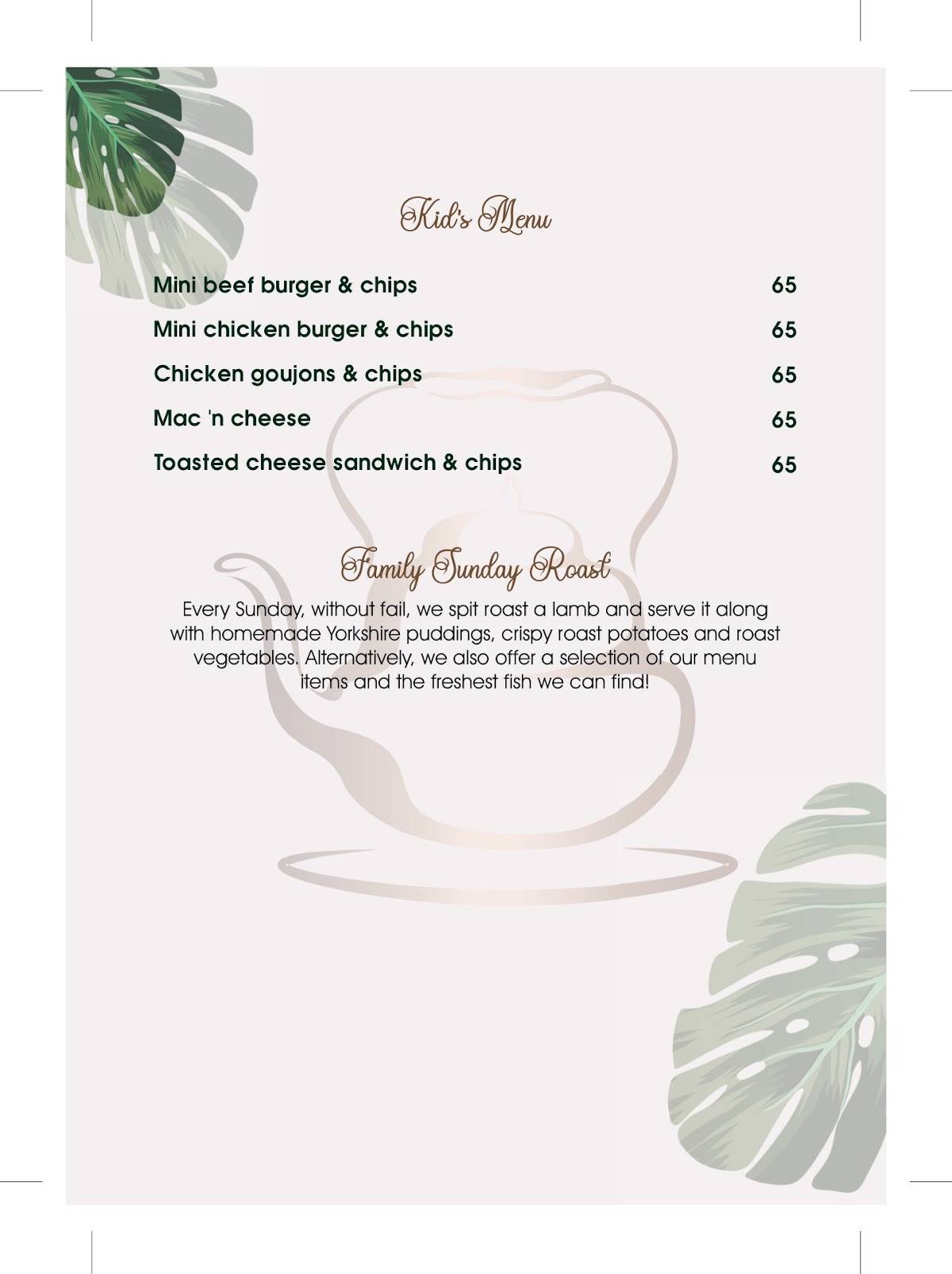 Menu at Copper Kettle Restaurant, Raithby