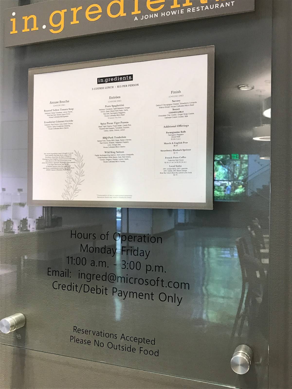 Menu at In.gredients restaurant, Redmond