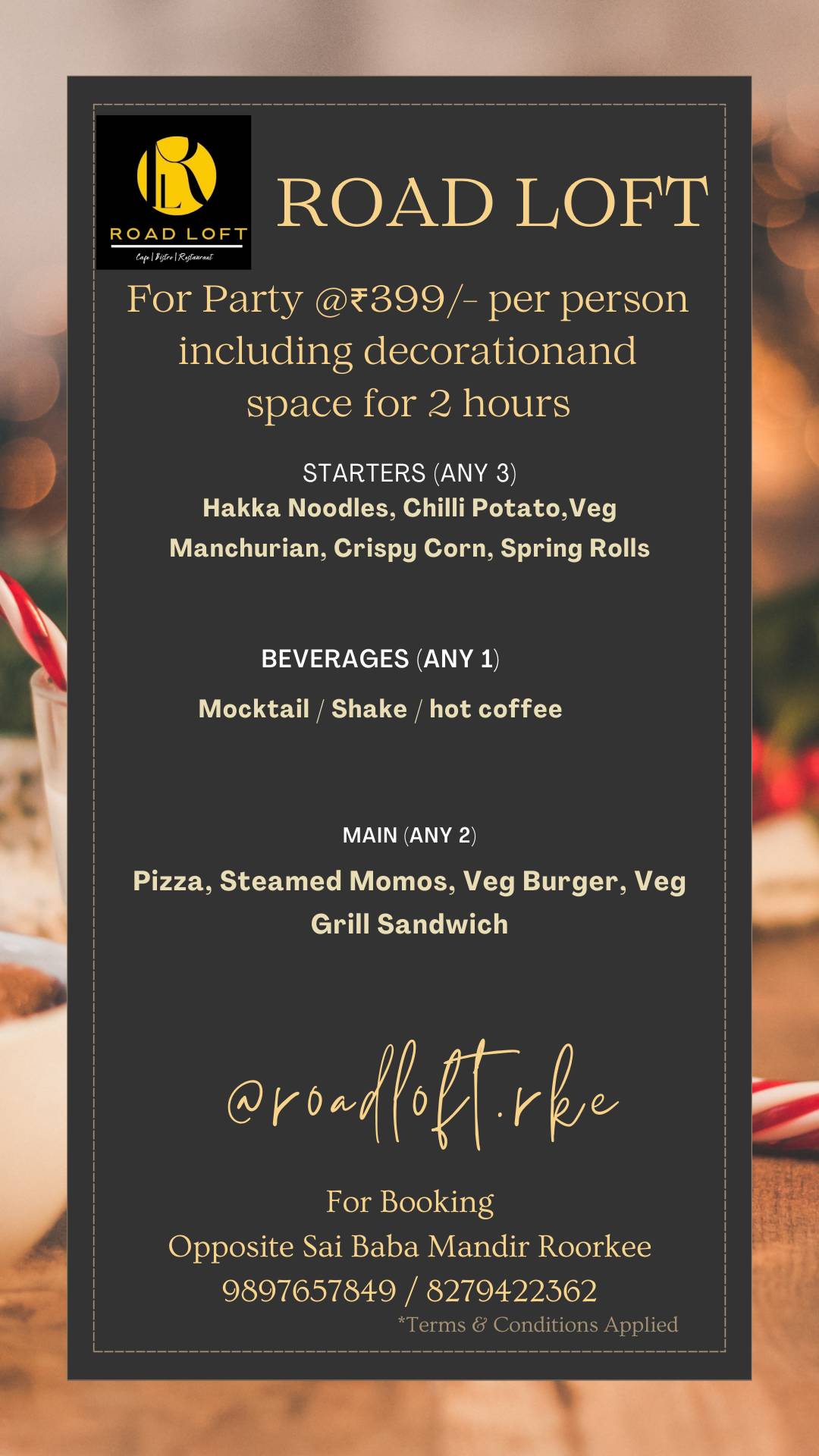 Menu at Road Loft, Roorkee