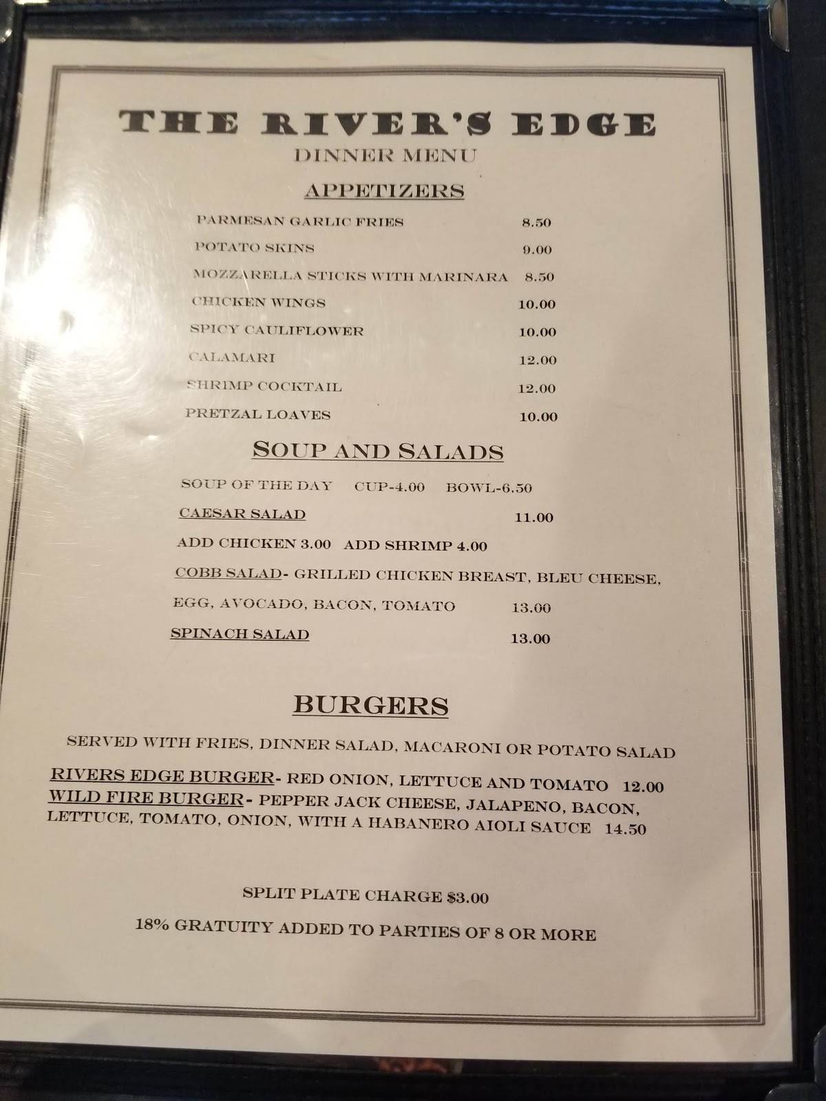 Menu at The River's Edge restaurant, Knights Ferry, Sonora Rd