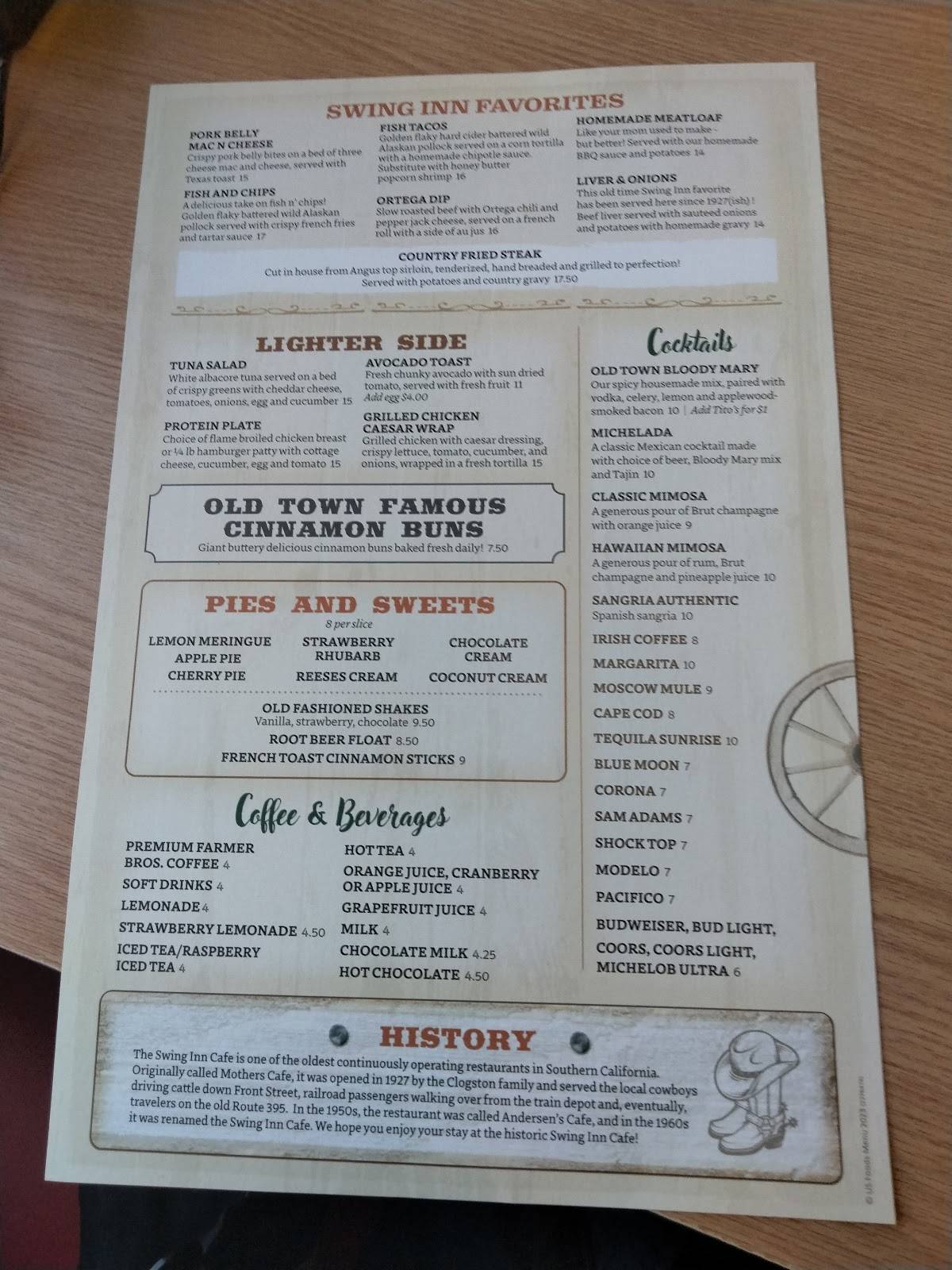 Menu at Swing Inn Cafe & BBQ, Temecula