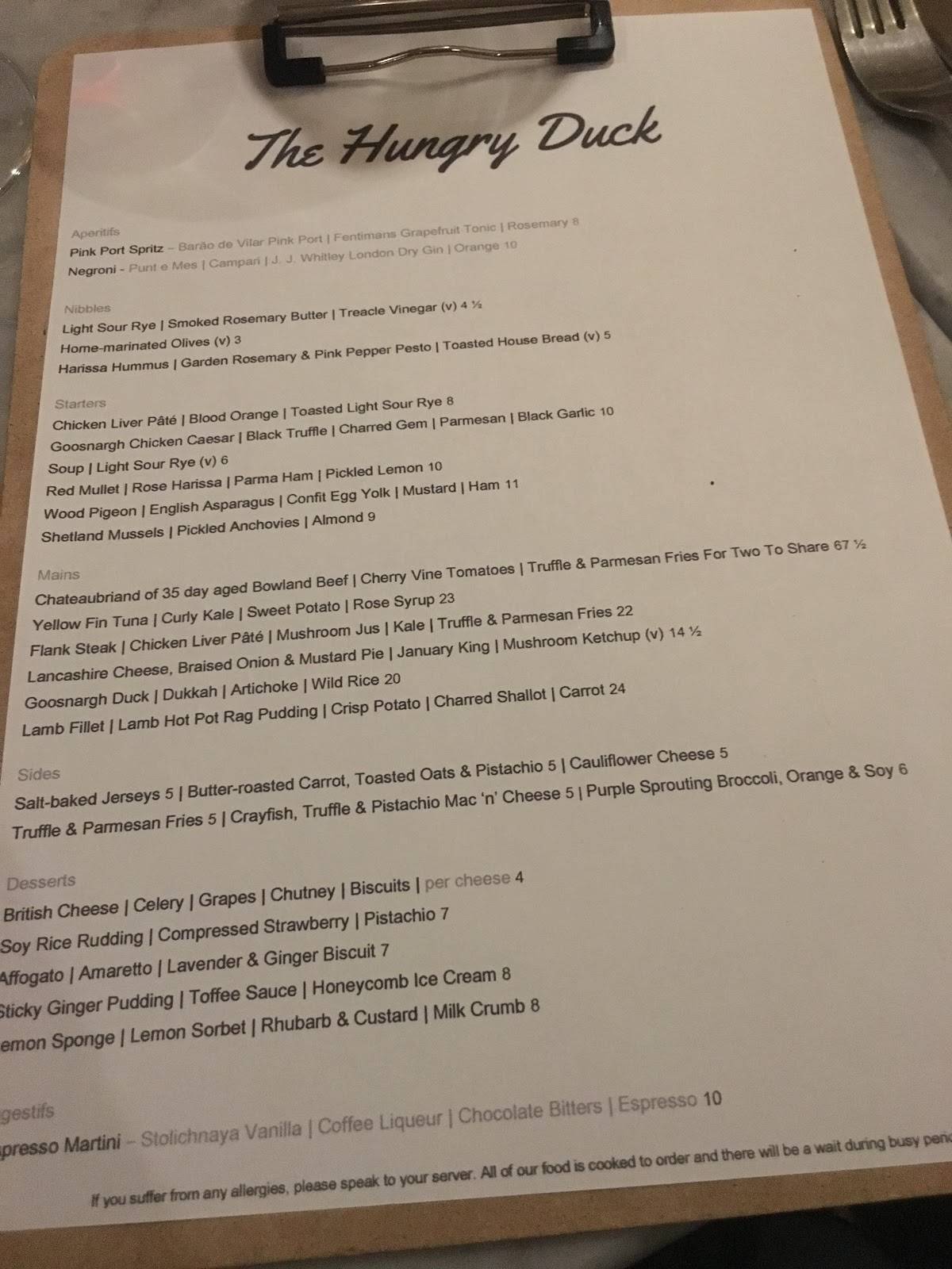 Menu at Colleen's Ramsbottom restaurant, Ramsbottom