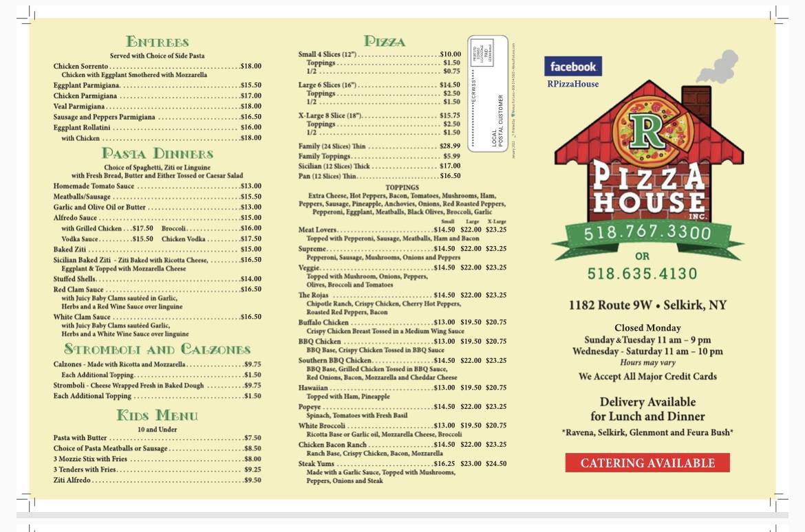Menu at R Pizza House restaurant, Selkirk