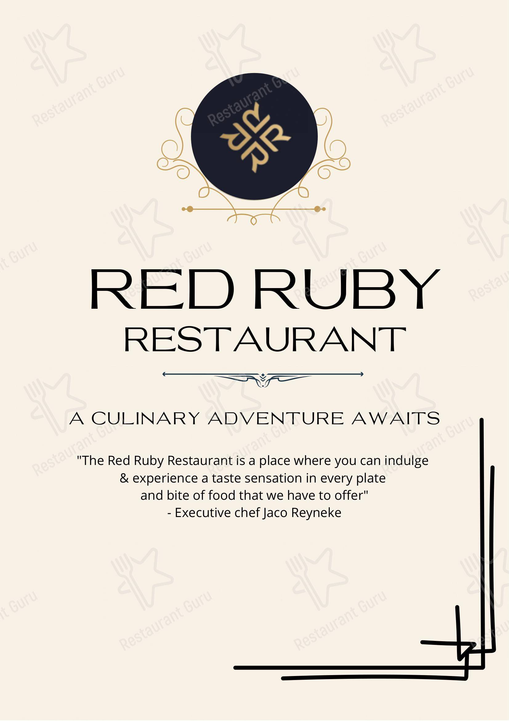 Menu at Red Ruby Restaurant, Pretoria