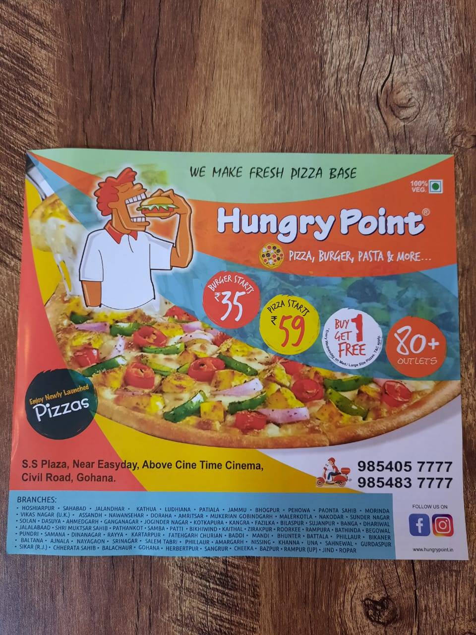 Menu at Hungry Point, Gohana