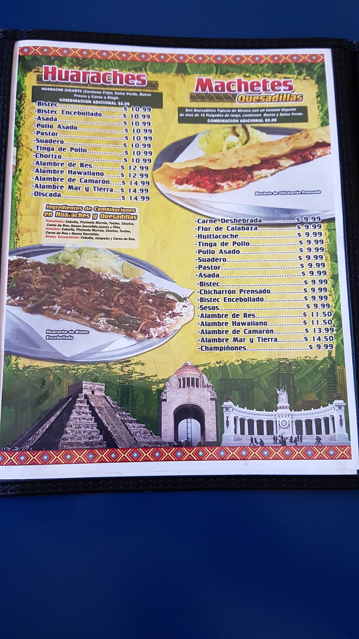 Menu at Machete Azteca restaurant, Phoenix, W Indian School Rd