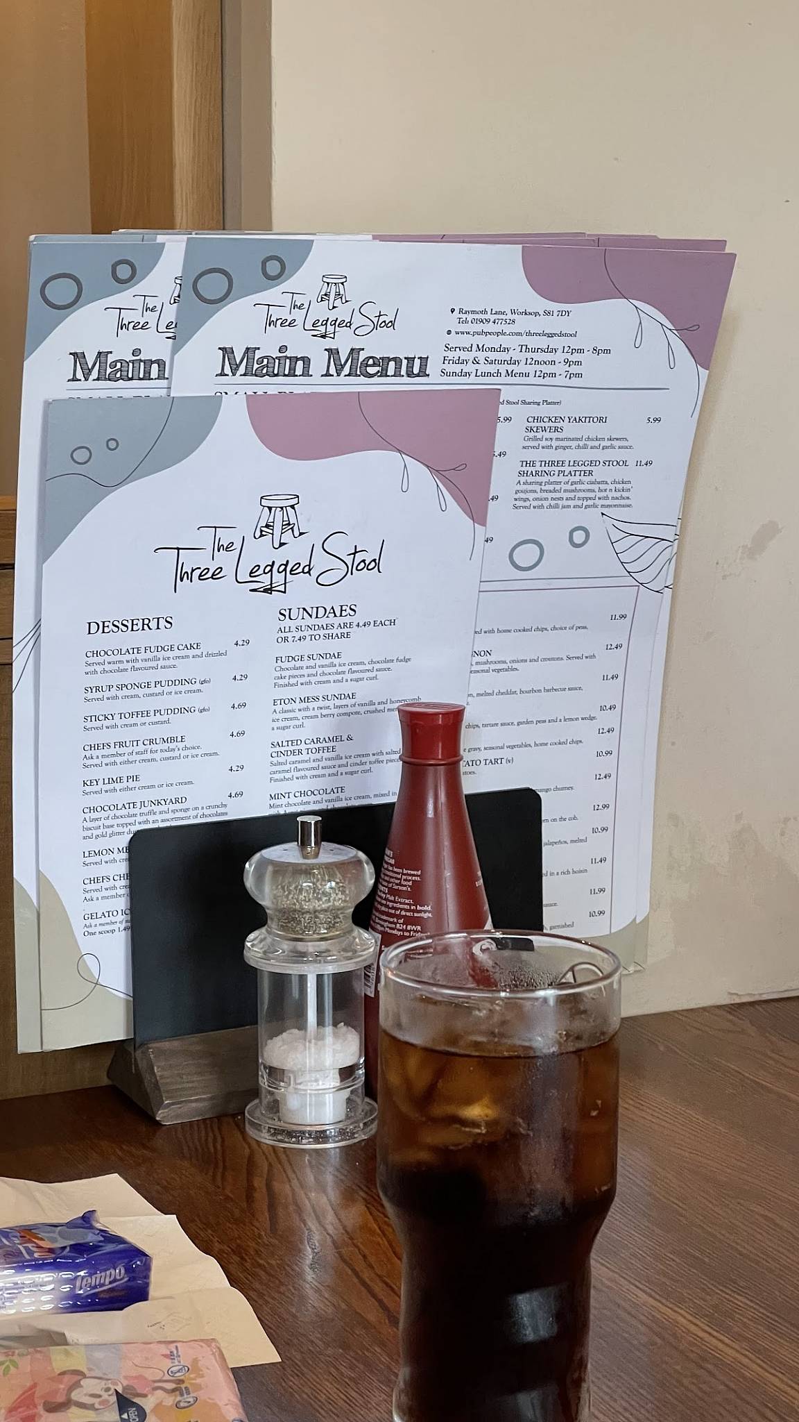 Menu at Three Legged Stool pub & bar, Worksop