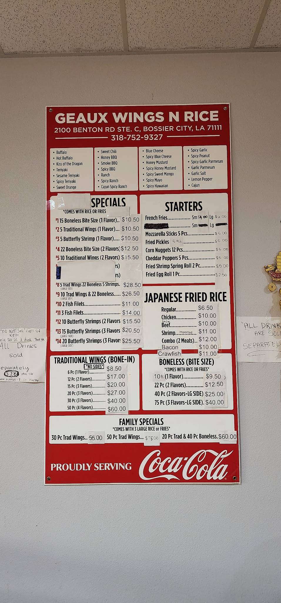 Menu at Wings 'N' Rice restaurant, Bossier City
