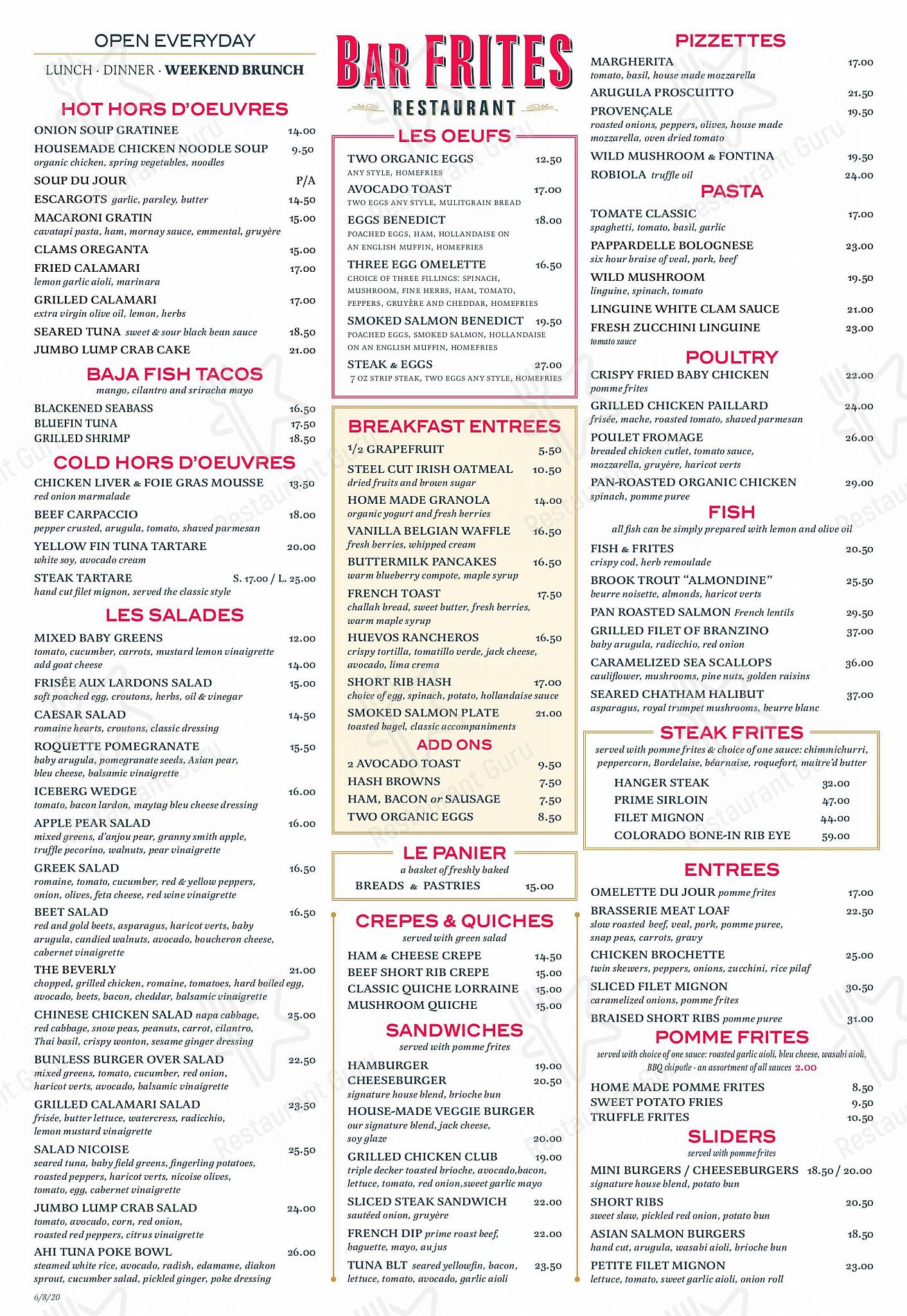 Menu at Bar Frites, Greenvale