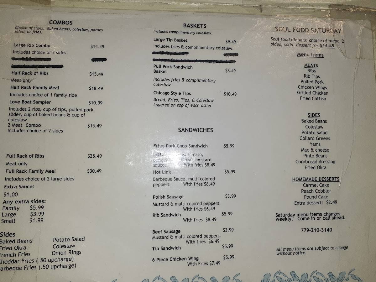 Menu at Rick's Ribs BBQ, Loves Park