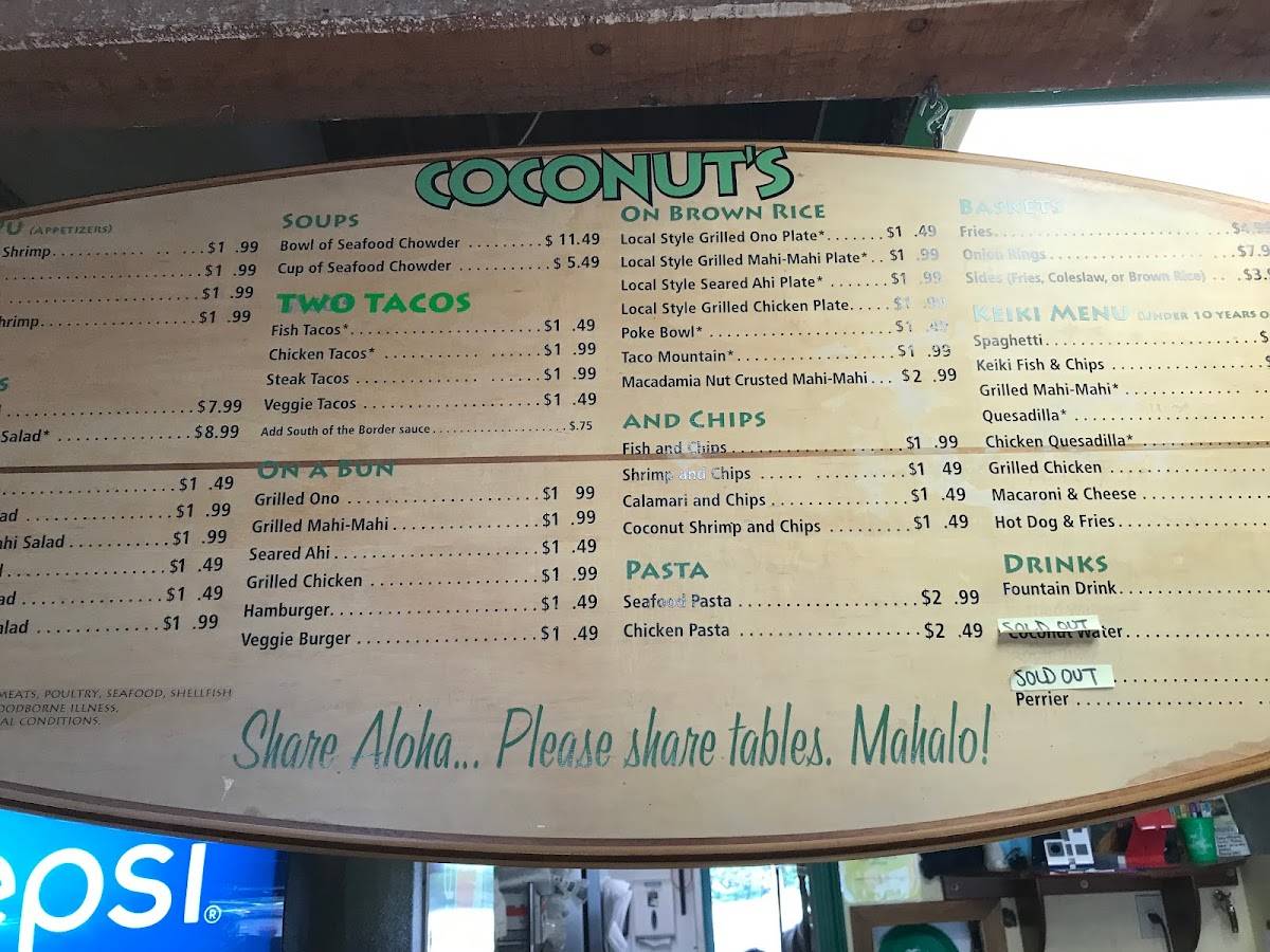 Menu at Coconut's Fish Cafe, Kihei, 1279 S Kihei Rd