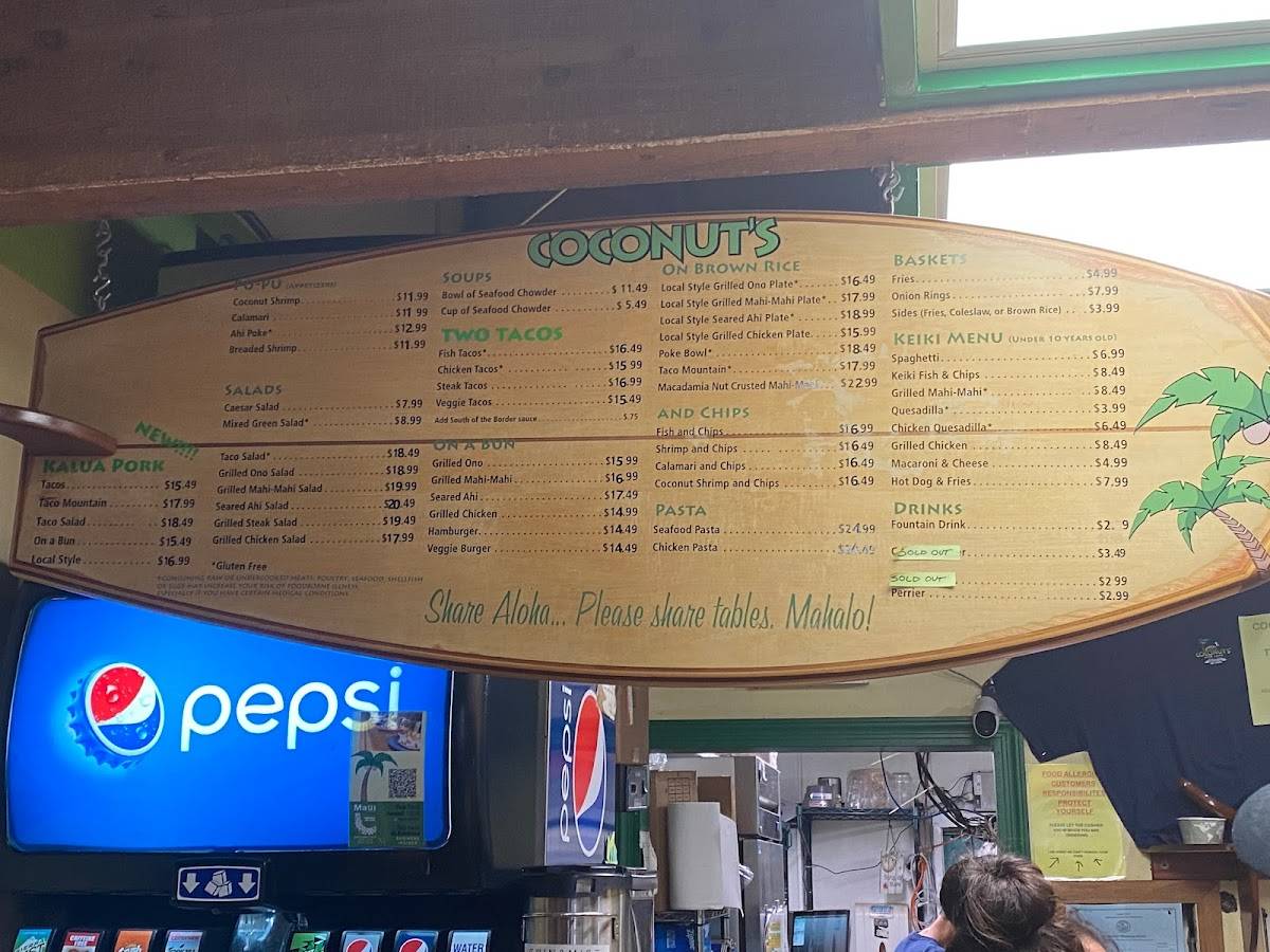 Menu at Coconut's Fish Cafe, Kihei, 1279 S Kihei Rd