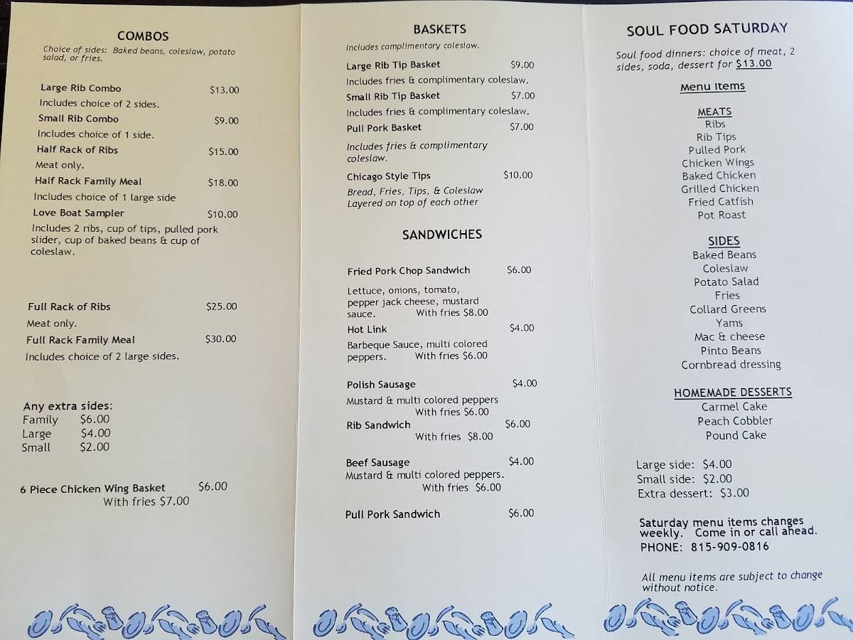 Menu at Rick's Ribs BBQ, Loves Park