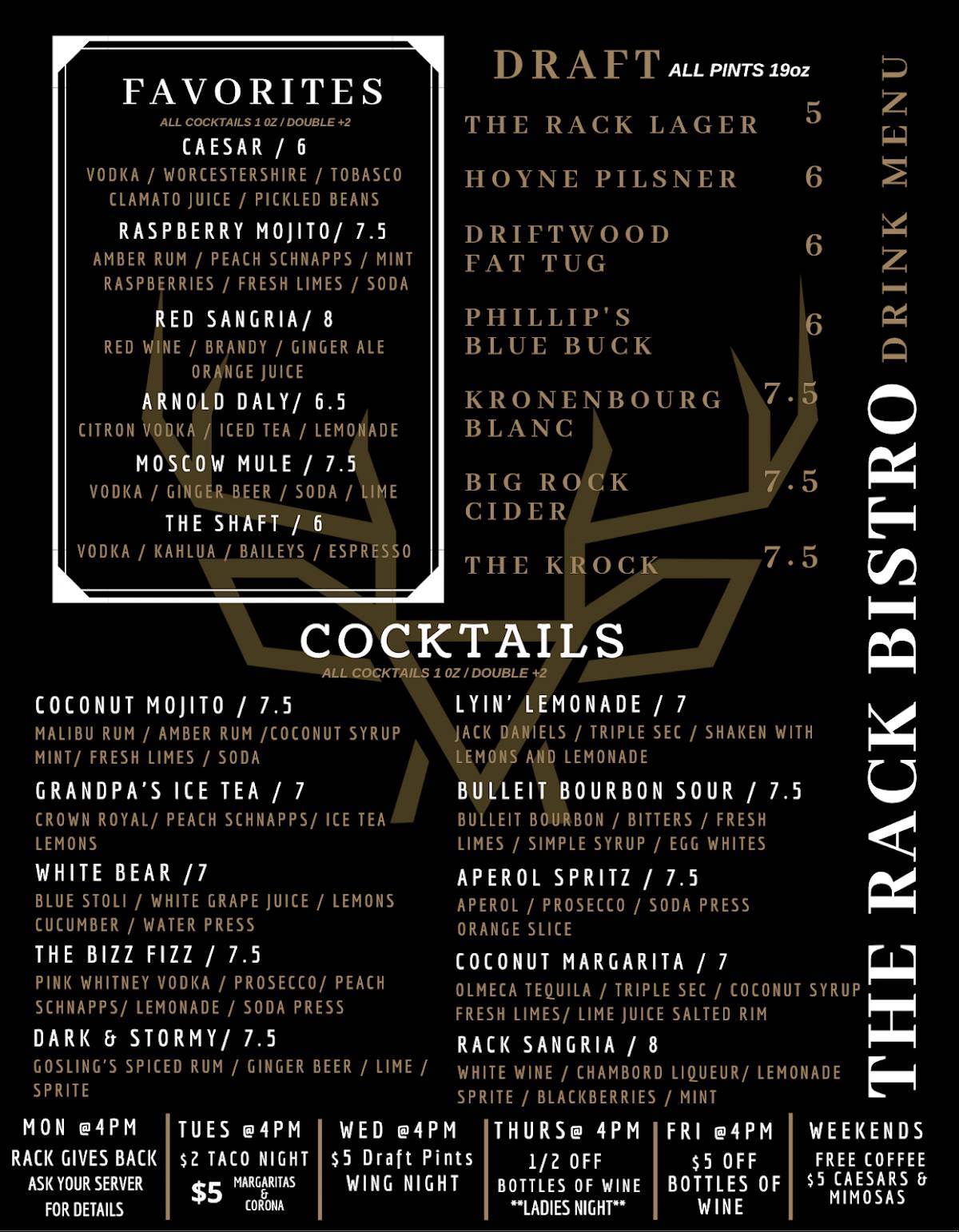 Menu at The Rack Bistro pub & bar, Langford