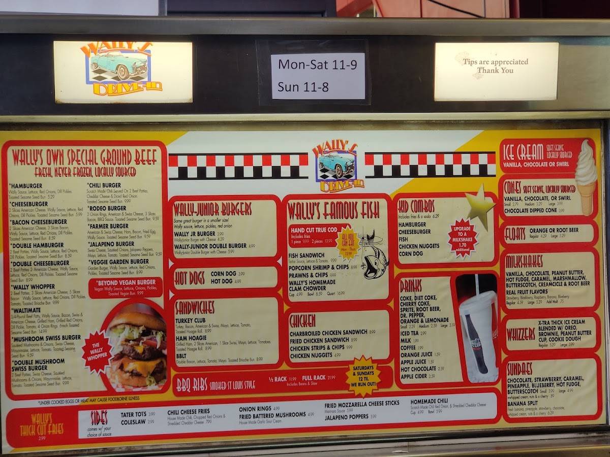 Menu at Wally's DriveIn restaurant, Buckley
