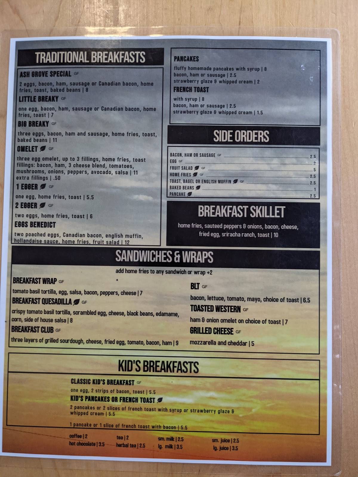 Menu at Ash Grove Inn restaurant, Barry's Bay