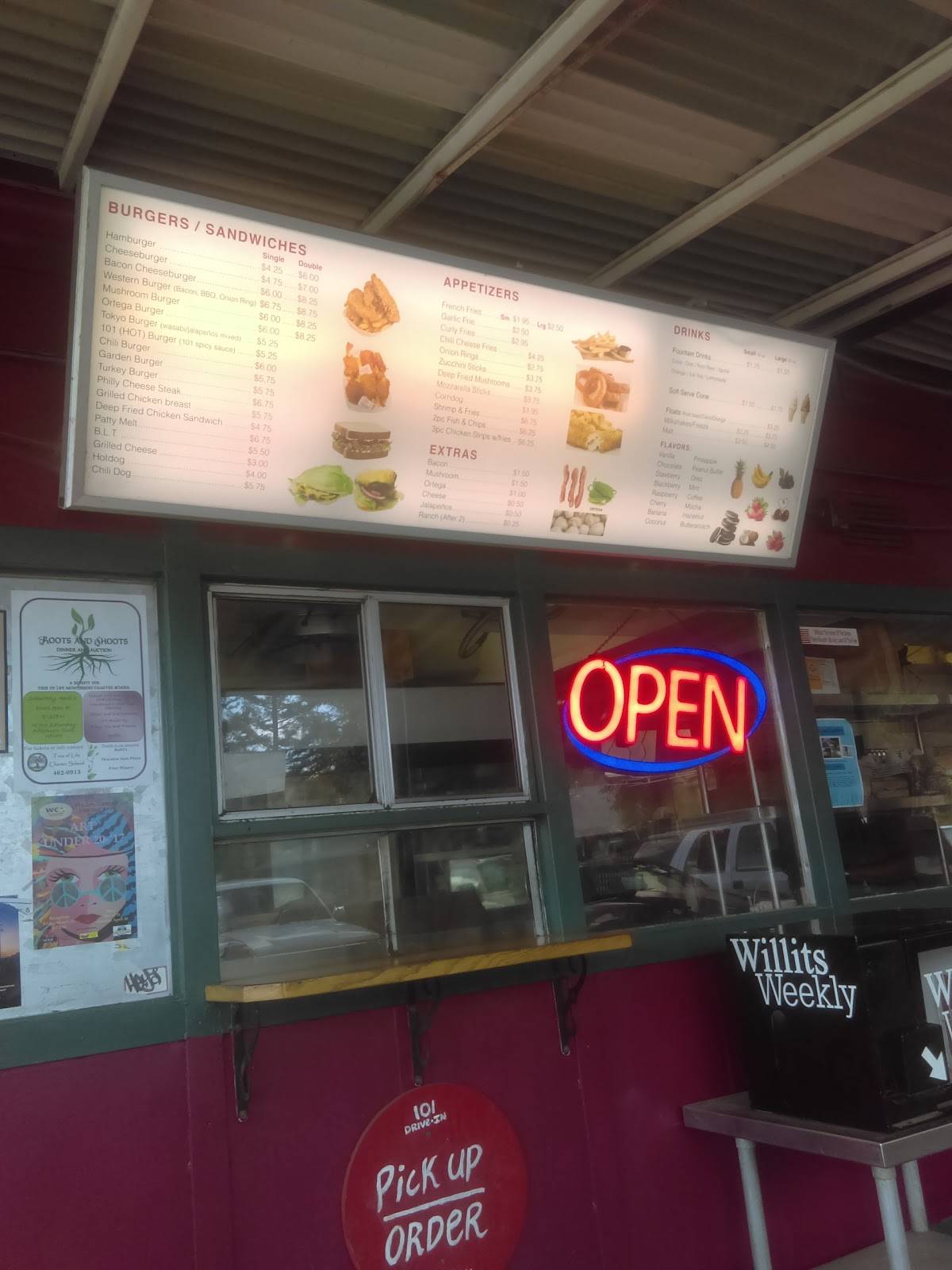 Menu at 101 DriveIn restaurant, Willits