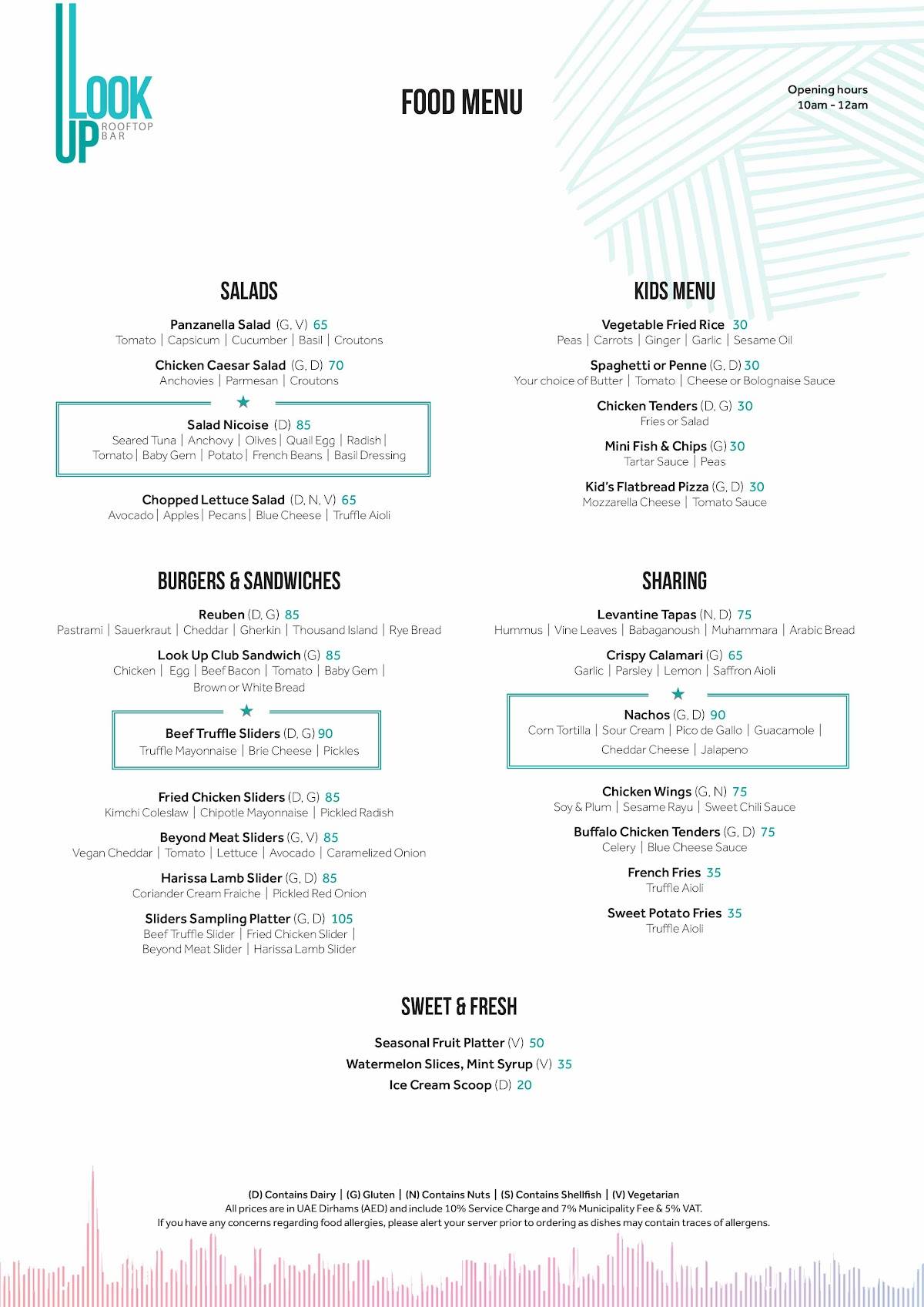 Menu at LookUp Rooftop Bar, Dubai