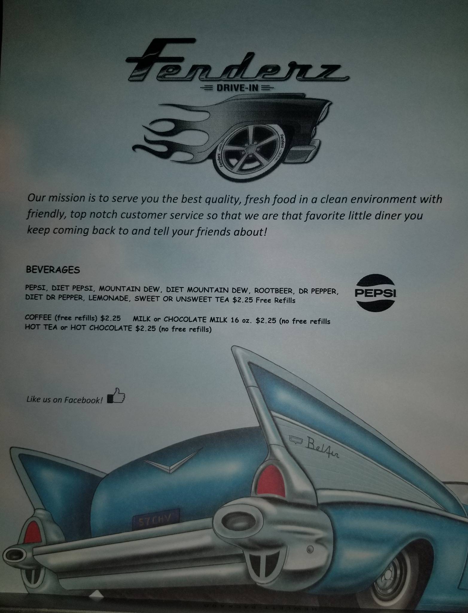 Menu at Fenderz Drive In restaurant, Collinsville