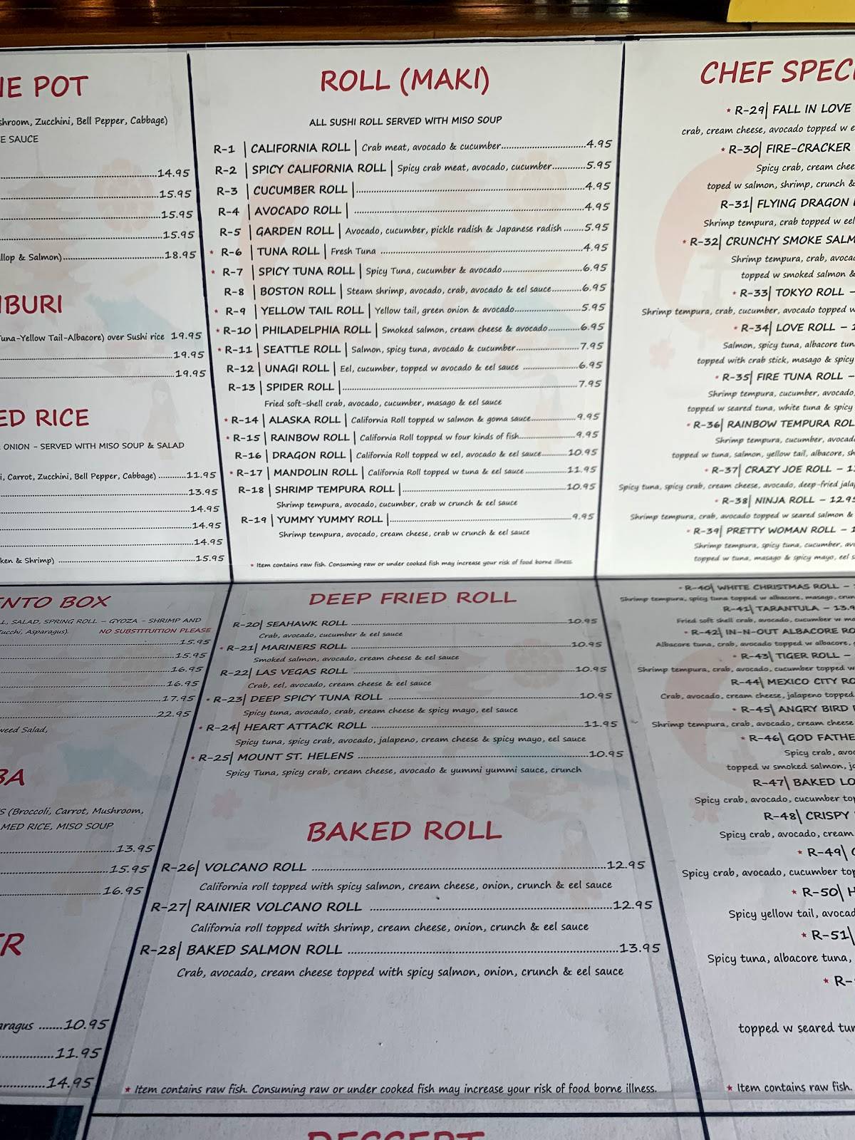 Menu at Mandolin Sushi & Japanese steak house restaurant,