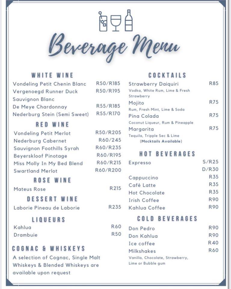 Menu at The Ranch Resort, Polokwane