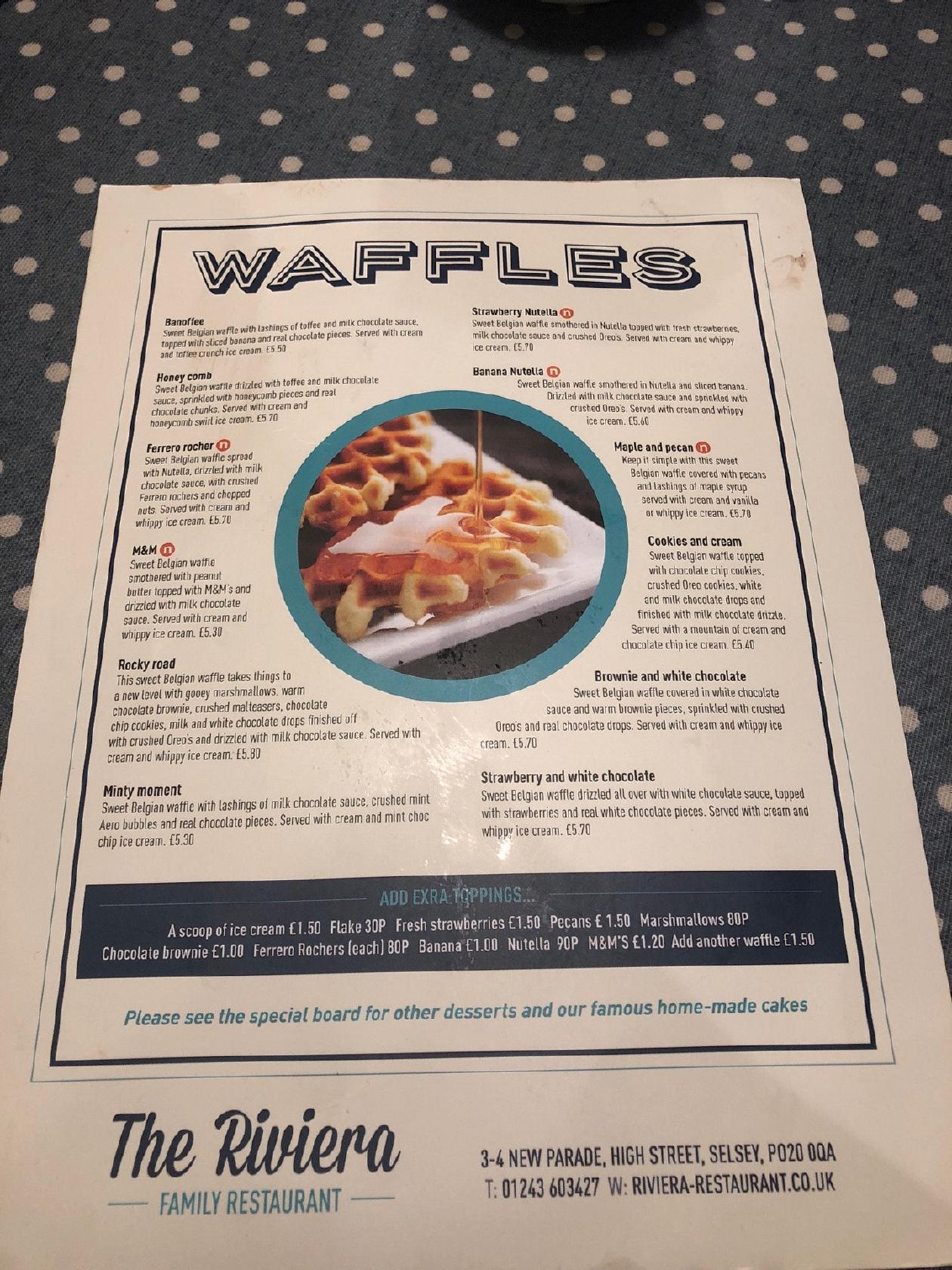 Menu at Riviera Restaurant, Selsey