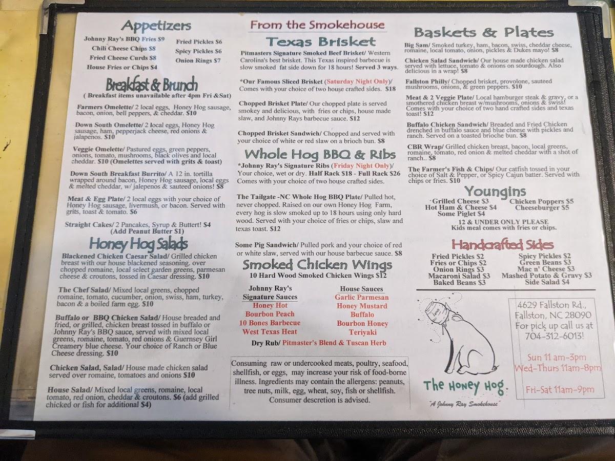 Menu at Johnny Ray's Smokehouse BBQ, Fallston
