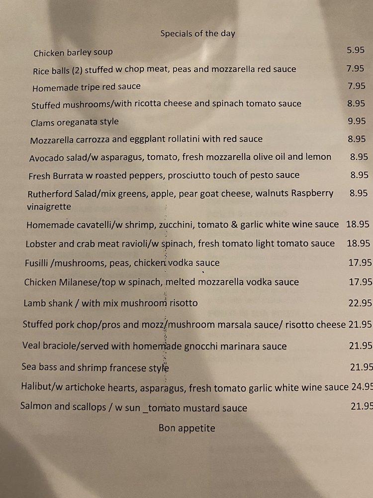 Menu at The Risotto House restaurant, Rutherford