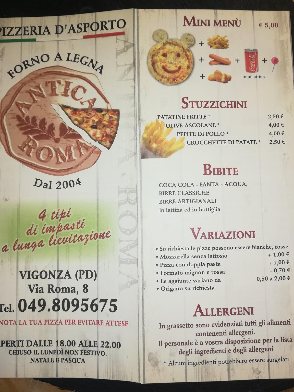 Menu da Antica Roma ristorante, Vigonza