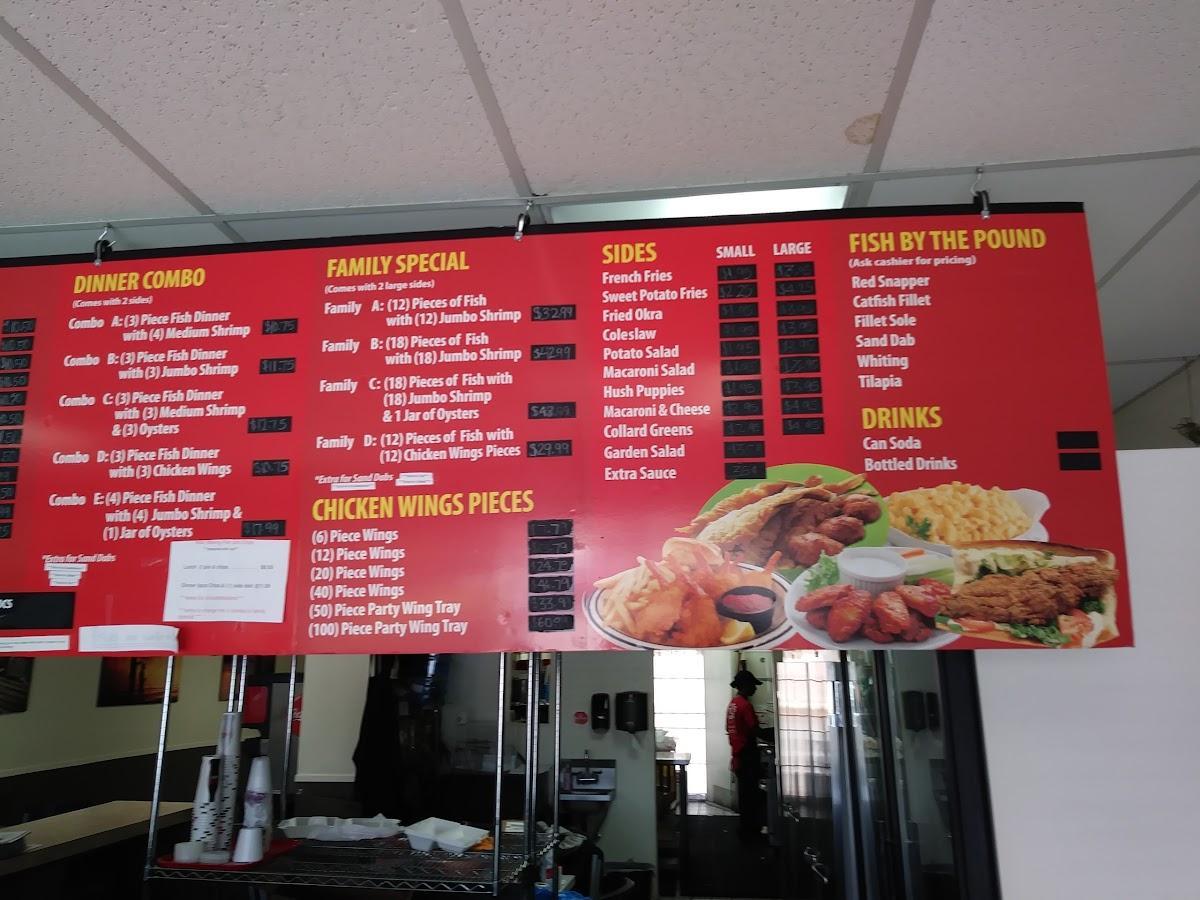 Menu at AJ's Fish Market restaurant, Lake Elsinore