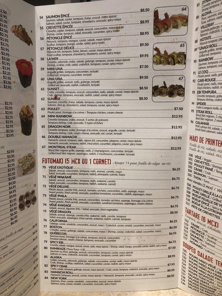 Menu at Rouleau Plus Rouleaux restaurant, Montréal