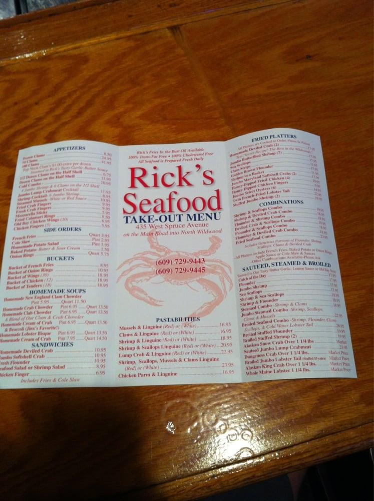 Menu at Rick's Seafood House restaurant, North Wildwood