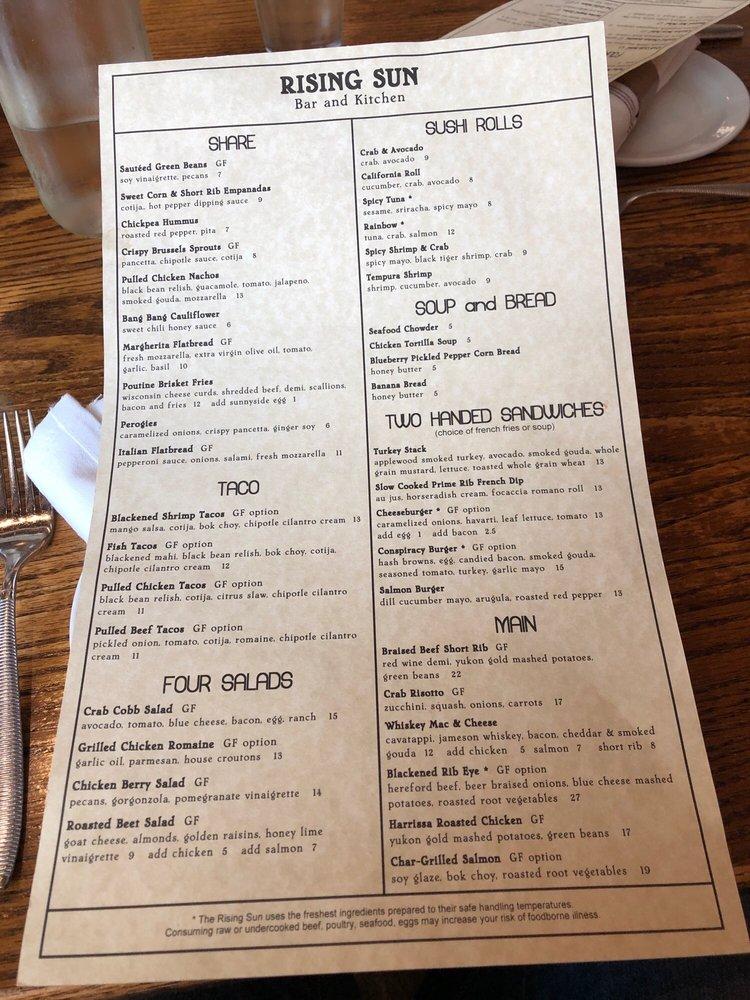 Menu at Rising Sun Bar & Kitchen, Campbelltown