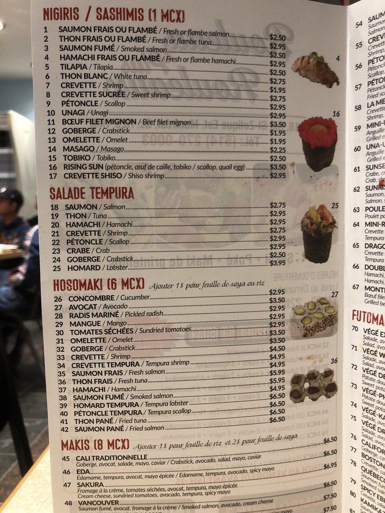 Menu at Rouleau Plus Rouleaux restaurant, Montréal