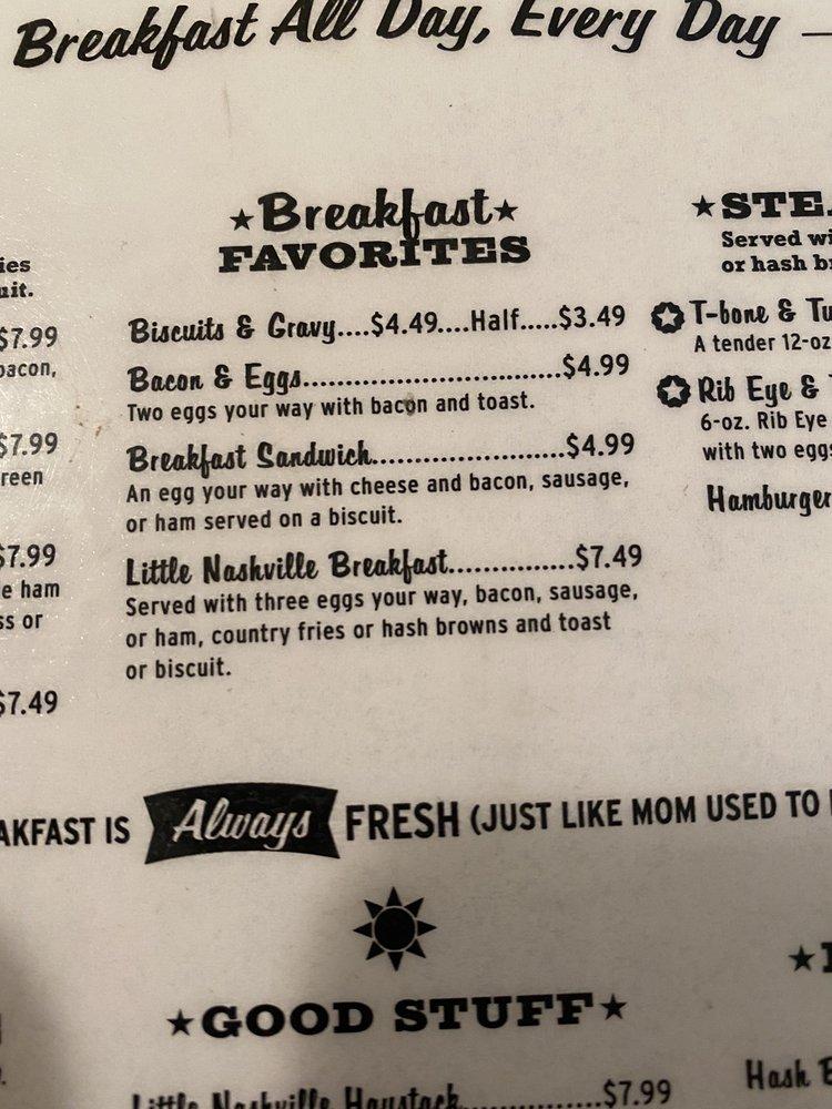 Menu at Little Nashville Restaurant, Nashville, State Route 127