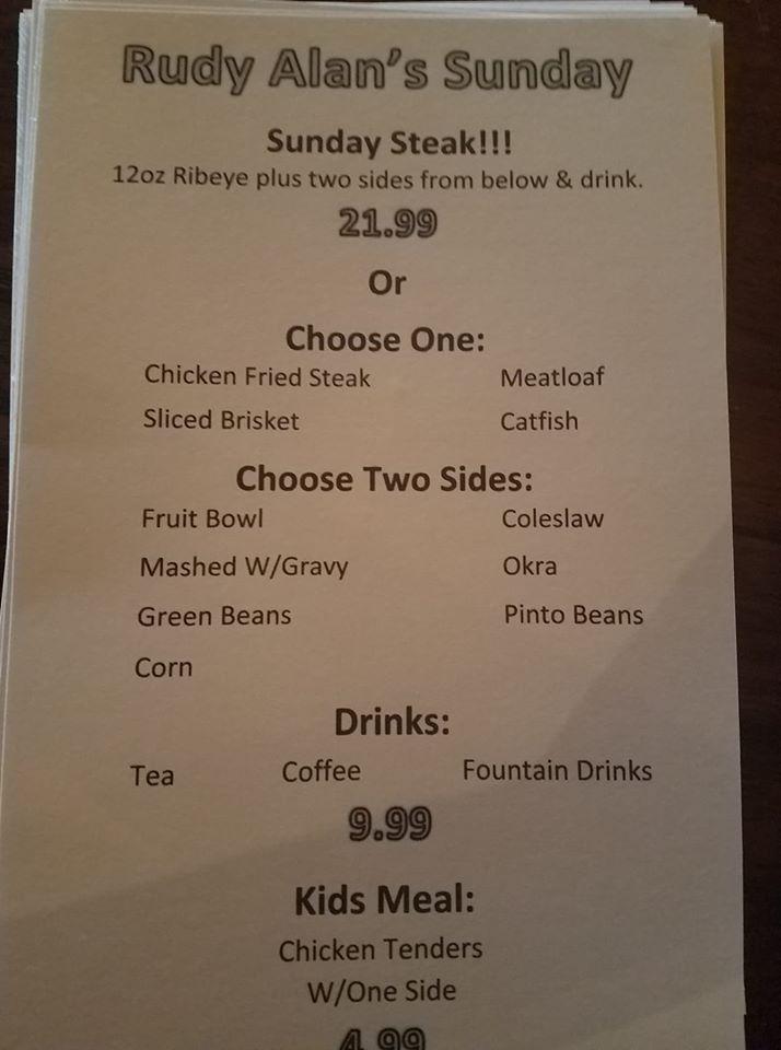 Menu at Rudy Alan's Steakhouse, Wewoka, 207 Commerce Dr