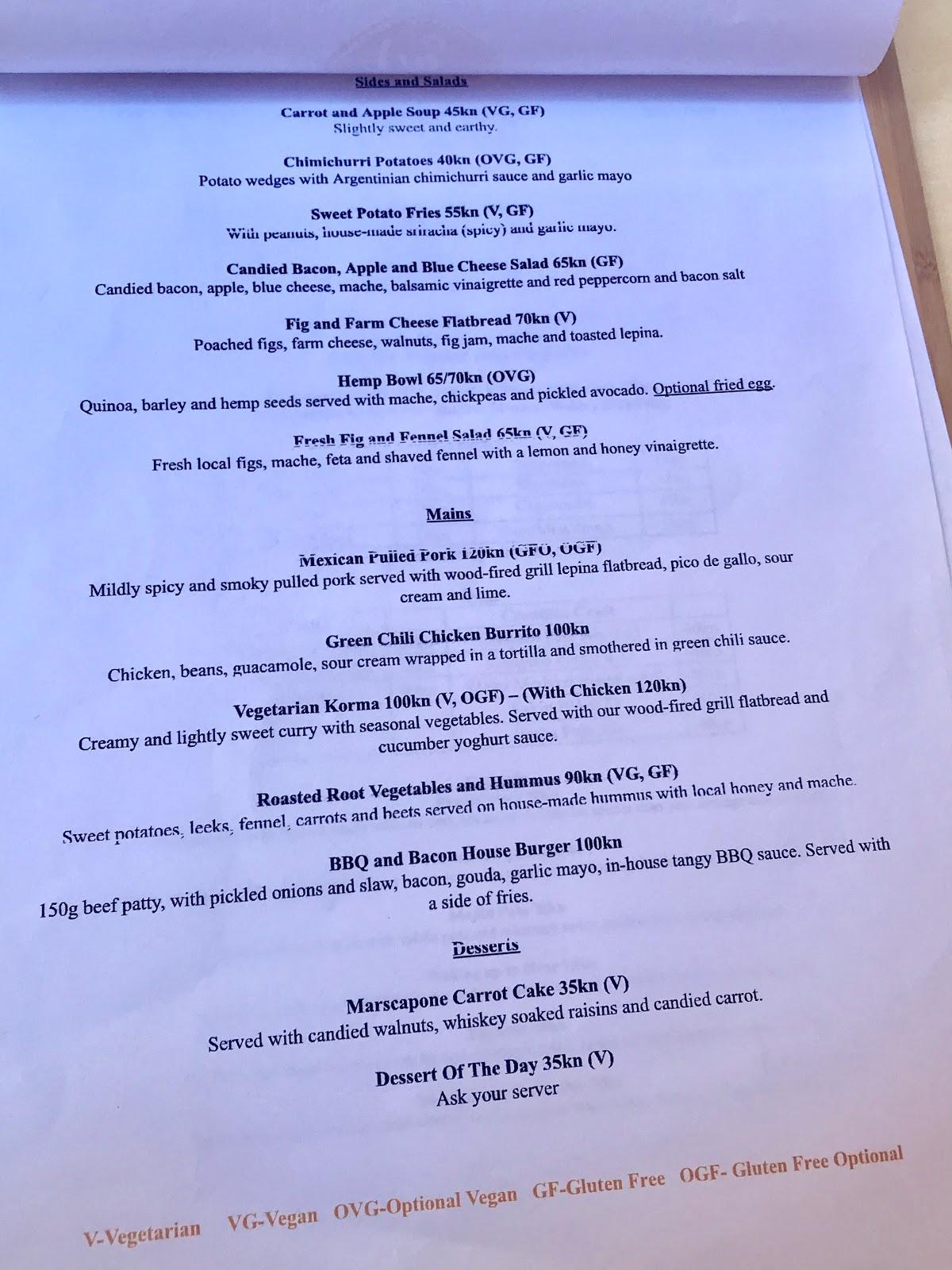 Menu at Fig Split restaurant, Split