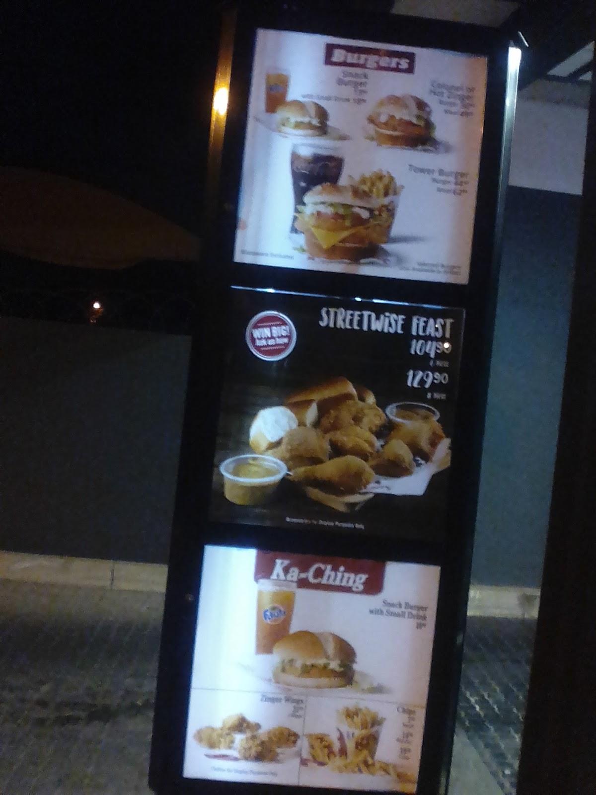 Menu at KFC Rifle Range Road restaurant, Johannesburg South