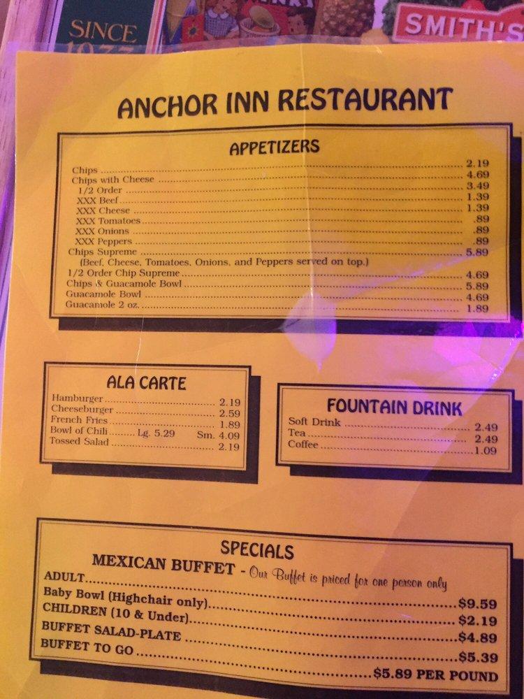 Menu at Anchor Inn Restaurant, Hutchinson, 128 S Main St
