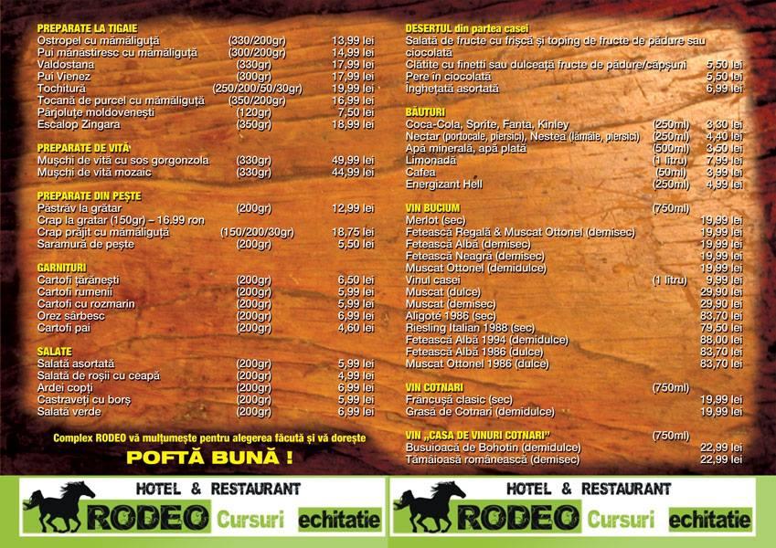 Menu at Complex RODEO Iasi, Tomești