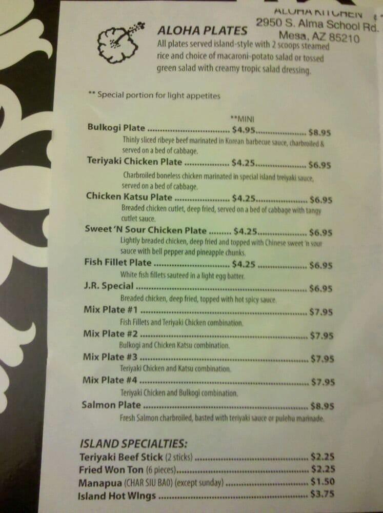 Menu at Aloha Kitchen restaurant, Mesa