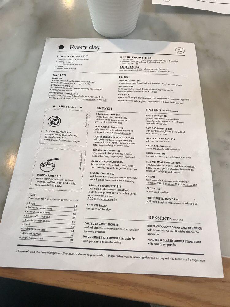 Menu at Terrace Kitchen cafe, Rotorua