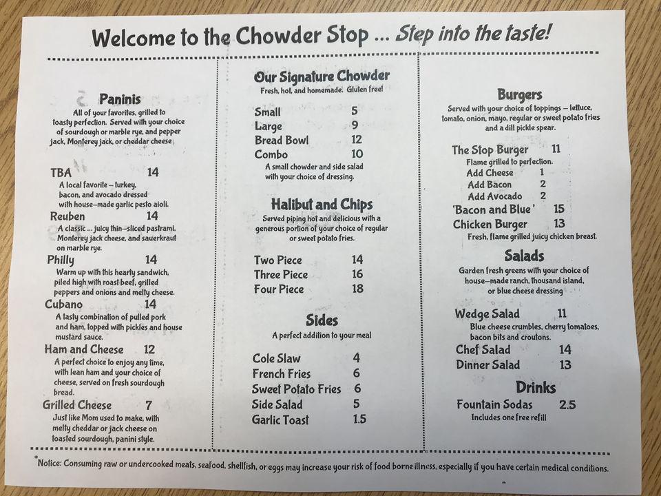 Carta del restaurante The Chowder Stop, Long Beach